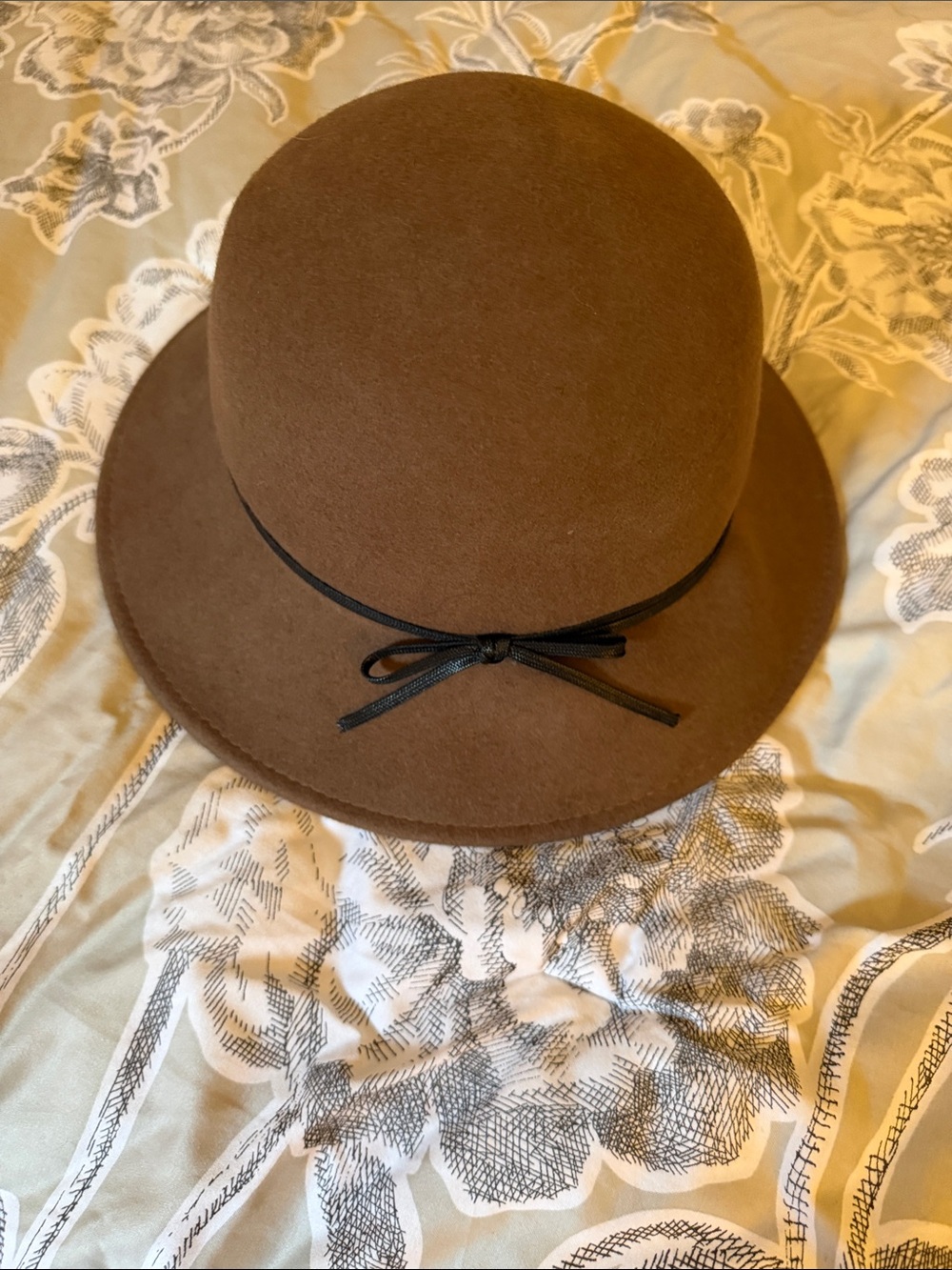Nine West Brown Wool Bow Cloche Hat with Black Trim